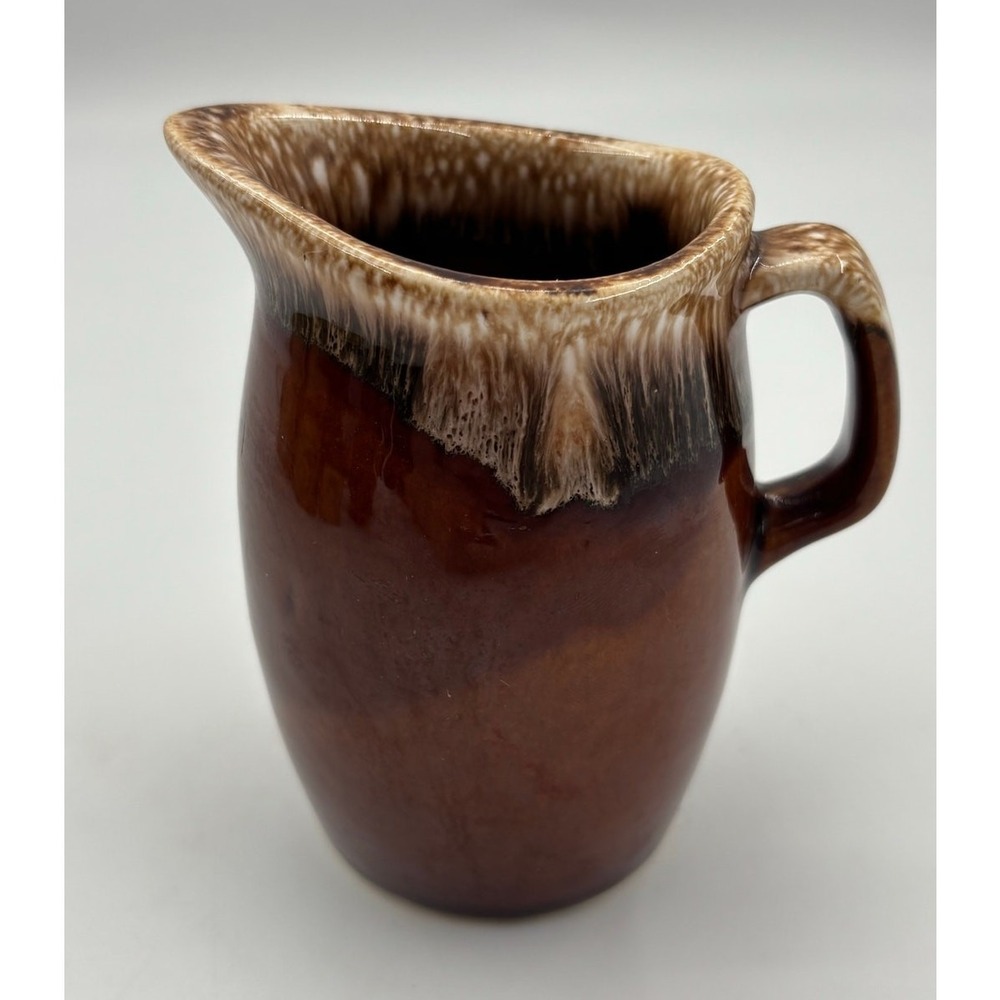 HULL Brown‎ Drip Glaze Pottery Syrup Creamer 4" Pitcher USA Oven Proof